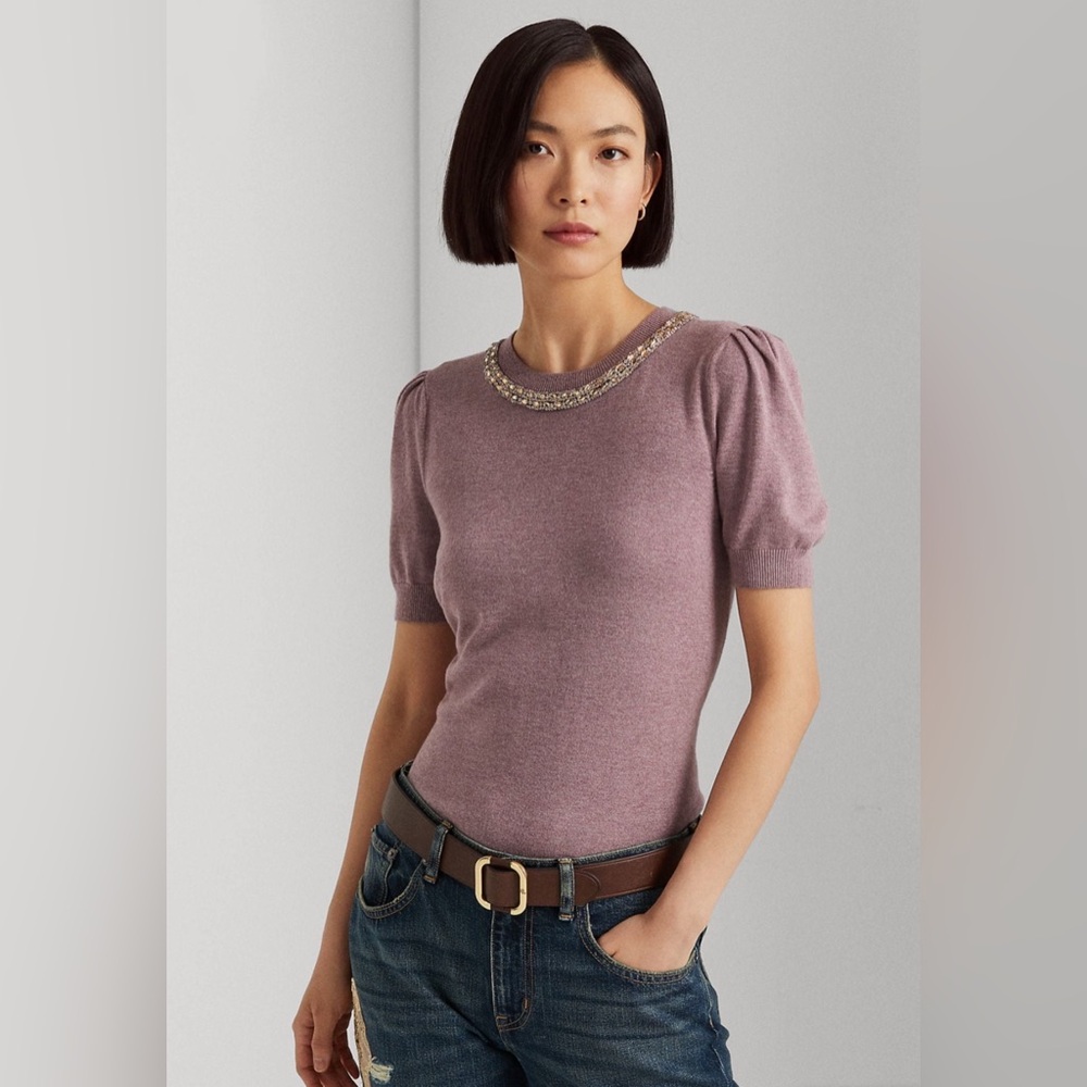 Ralph Lauren Lavender Sweater with Gold Accents